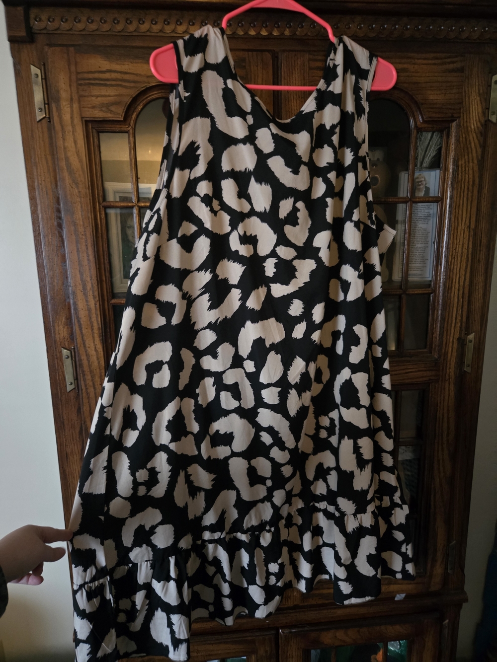 Sleeveless Black and White Animal-Print Swing Dress